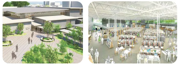 ひたちなか市新中央図書館の外観・館内完成イメージ